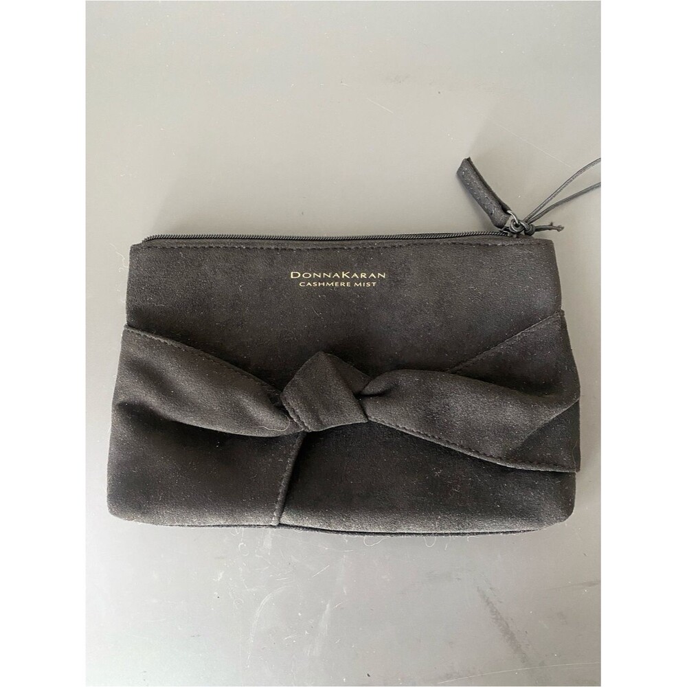 NEW Donna Karan Black Suede Textile Knot Accent Wristlet